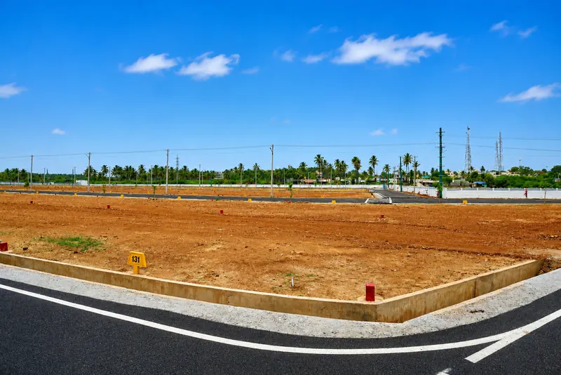 Plot 131, levelled and pegged, on a corner of two asphalt roads
